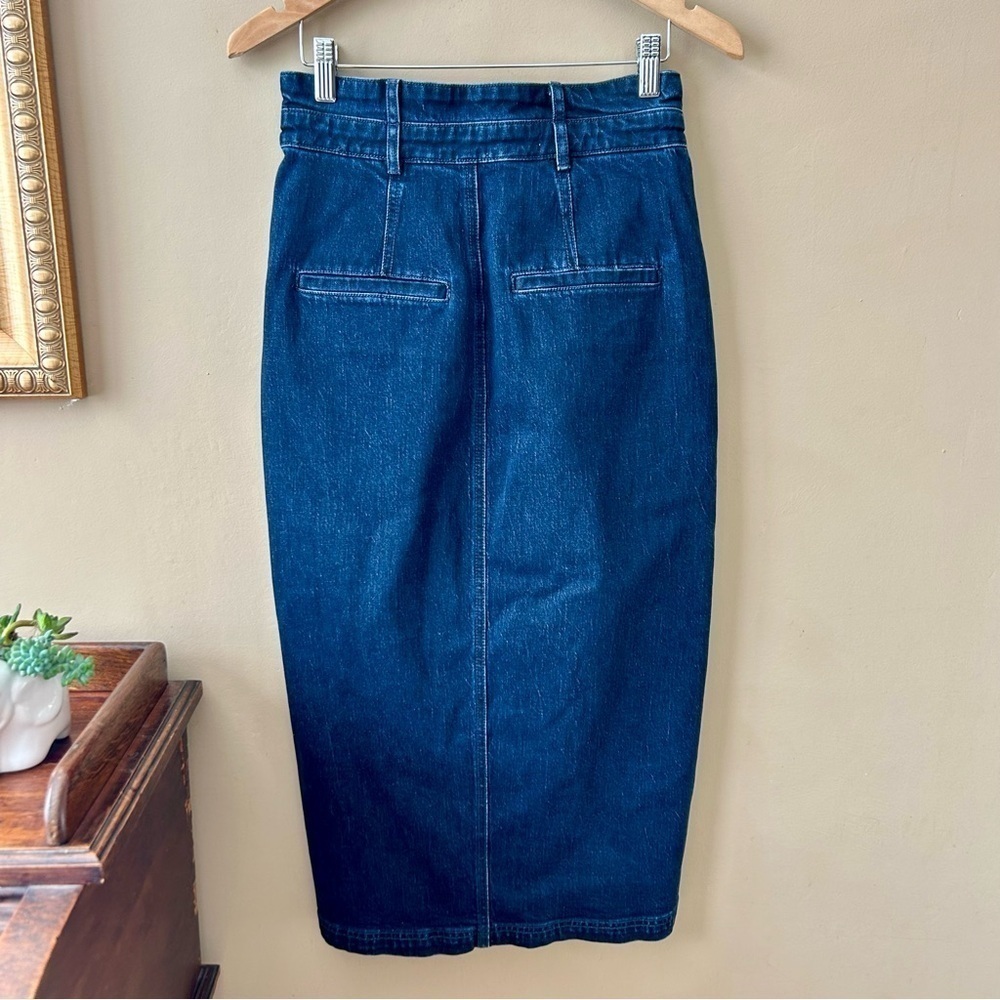 Anthropologie Pilcro The Arden Double-Waist Denim Midi Skirt Dark Wash Size 4 - Picture 6 of 10